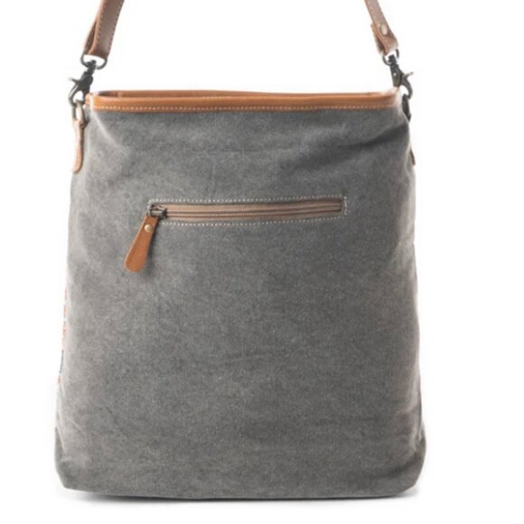 Myra Bag Genuine Leather Cotton Rug and Canvas "Purpose" Shoulder Bag - NEW - Picture 7 of 9